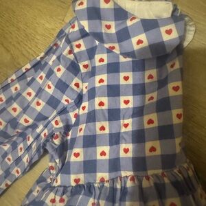 Hanna Andersson Blue and White Checkered Dress with Red Hearts